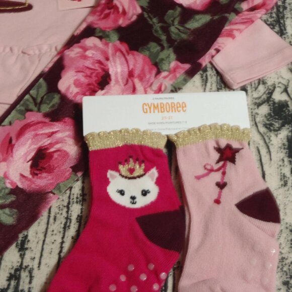 Gymboree Royal Princess 3T Leggings Shirt Hair Curly Clips Socks Outfit NWT - Picture 5 of 5